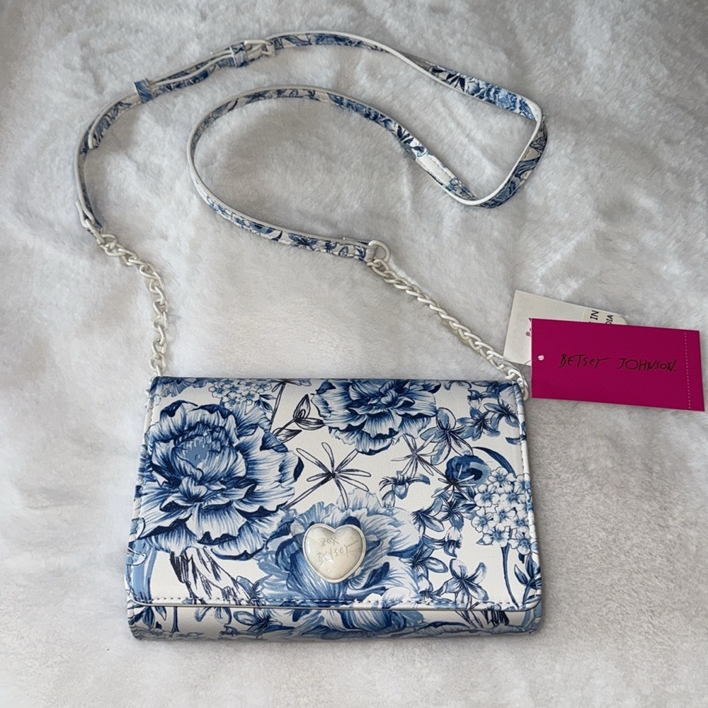 BETSEY JOHNSON Blue Multi Sybil Flap Crossbody With Floral Print